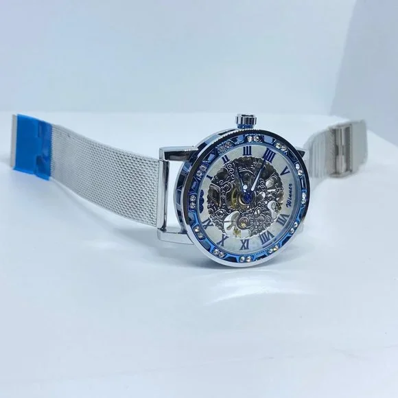 Silver Men's Business Fashion Skeleton Mechanical Watch
